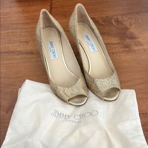 Flawed Jimmy Choo Gold Peep Toe Women's Shoes